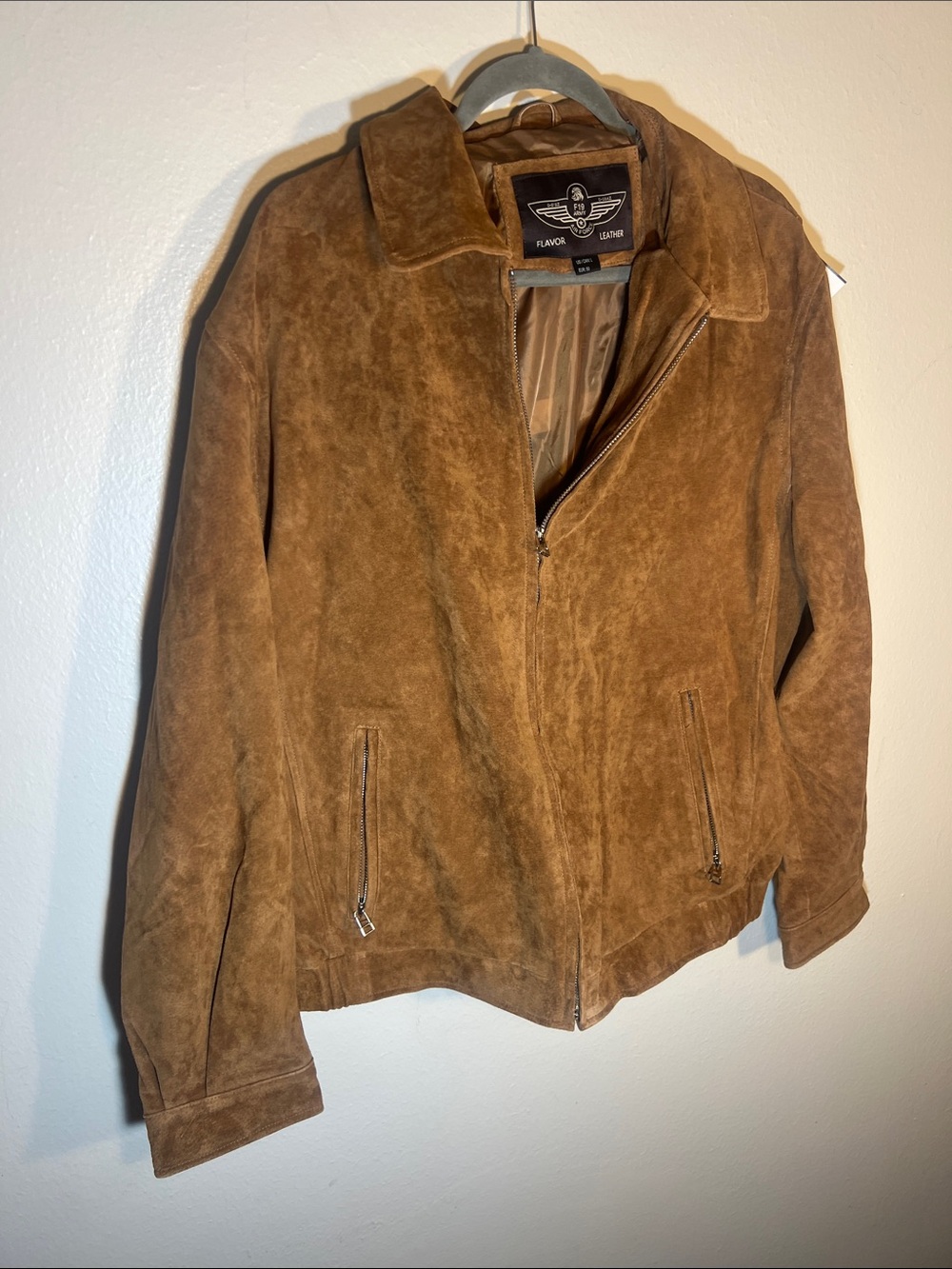 Flavor Leather Zip Grint Brown Surde Leather Bomber Air Force Jacket Large - Picture 3 of 10